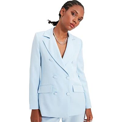 TRENDYOL Damen Button Detaillierte Jacke Blazer Jacket Outdoor Blue Button Detailed Blazer Jacket, Light Blue, 36 TRENDYOL Damen Button Detaillierte Jacke Blazer Jacket Outdoor Blue Button Detailed Blazer Jacket, Light Blue, 36