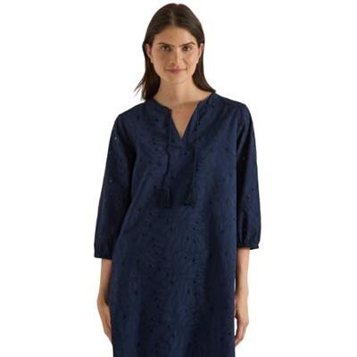 Cecil Knielanges Kleid mit 3/4-Arm und Stickerei universal Blue XXL Cecil Knielanges Kleid mit 3/4-Arm und Stickerei universal Blue XXL