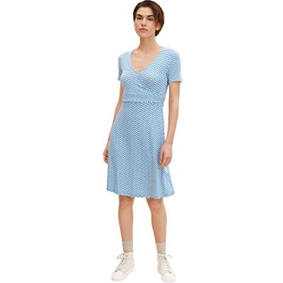TOM TAILOR Damen Kleid in Wickeloptik 1032059, 29526 Blue Minimal Design, 44 TOM TAILOR Damen Kleid in Wickeloptik 1032059, 29526 Blue Minimal Design, 44