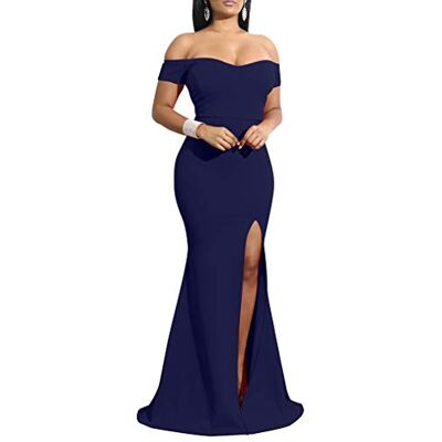 YMDUCH Damenkleid, schulterfrei, hochgeteilt, lang, formell, Partykleid, Abendkleid, Königsblau, XX-Large YMDUCH Damenkleid, schulterfrei, hochgeteilt, lang, formell, Partykleid, Abendkleid, Königsblau, XX-Large