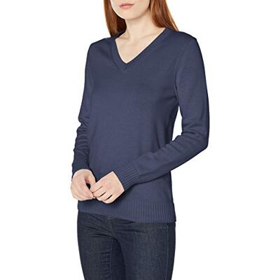 Amazon Essentials Damen Pullover aus 100 % Baumwolle, langärmelig, V-Ausschnitt, Marineblau, Größe L Amazon Essentials Damen Pullover aus 100 % Baumwolle, langärmelig, V-Ausschnitt, Marineblau, Größe L