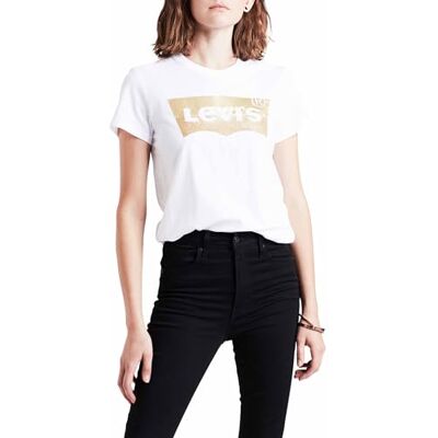 Levi's Damen The Perfect Tee T-Shirt,Logo Gold Powder Print White,XS Levi's Damen The Perfect Tee T-Shirt,Logo Gold Powder Print White,XS