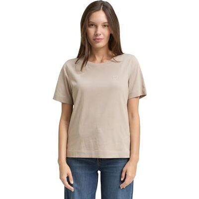 TOM TAILOR Damen 1048083 Basic T-Shirt Mit Herz-Print, 32208 Soft Taupe Grey, S EU TOM TAILOR Damen 1048083 Basic T-Shirt Mit Herz-Print, 32208 Soft Taupe Grey, S EU