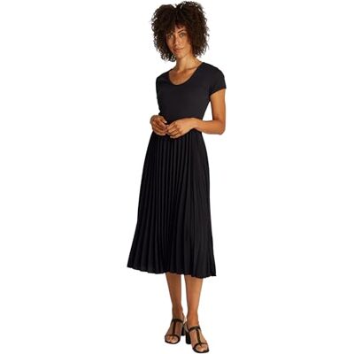 Tommy Hilfiger Damen Kleid Contrast Soft Pleat Fit & Flare, Schwarz (Black), M Tommy Hilfiger Damen Kleid Contrast Soft Pleat Fit & Flare, Schwarz (Black), M