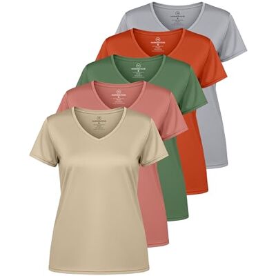 Real Essentials Damen Sport-T-Shirt, kurzärmelig, V-Ausschnitt, Dry-Fit feuchtigkeitsableitendes Yoga-Top (erhältlich in großen Größen), 5er-Pack, 12 Stück, Groß Real Essentials Damen Sport-T-Shirt, kurzärmelig, V-Ausschnitt, Dry-Fit feuchtigkeitsableitendes Yoga-Top (erhältlich in großen Größen), 5er-Pack, 12 Stück, Groß