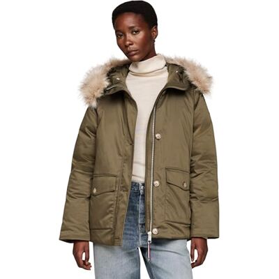 Tommy Hilfiger Damen Parka Padded Parka With Fur mit Knopfleiste, Mehrfarbig (Army Green), 3XL Tommy Hilfiger Damen Parka Padded Parka With Fur mit Knopfleiste, Mehrfarbig (Army Green), 3XL