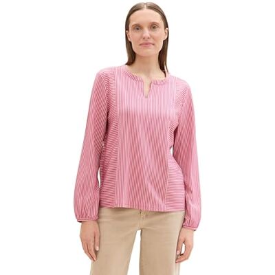 TOM TAILOR Damen Basic Bluse mit Streifen, 36137 Pink White Thin Stripe, XS TOM TAILOR Damen Basic Bluse mit Streifen, 36137 Pink White Thin Stripe, XS