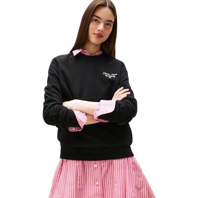 Tommy Jeans Damen Sweatshirt Logo aus Baumwolle, Schwarz (Black), XL Tommy Jeans Damen Sweatshirt Logo aus Baumwolle, Schwarz (Black), XL