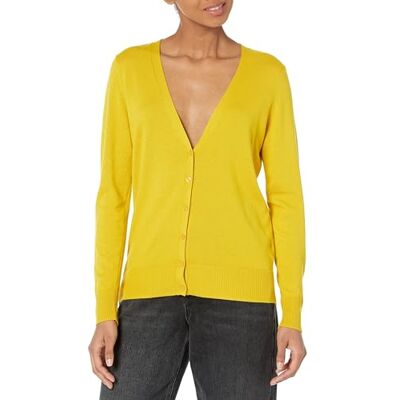 Amazon Essentials Damen Leichter Cardigan-Pulli, Dunkelgelb, XXL Amazon Essentials Damen Leichter Cardigan-Pulli, Dunkelgelb, XXL