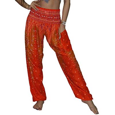 Lofbaz Damen Haremshose Yogahose Pumphose Hippie Hose Boho Kleidung Festival Outfit Sommerhose Leicht Sommer Hosen Pfauenorange und Rot M Lofbaz Damen Haremshose Yogahose Pumphose Hippie Hose Boho Kleidung Festival Outfit Sommerhose Leicht Sommer Hosen Pfauenorange und Rot M