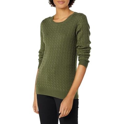 Amazon Essentials Damen Leichter Langarmpullover Mit Zopfmuster, Dunkles Olivgrün, M Amazon Essentials Damen Leichter Langarmpullover Mit Zopfmuster, Dunkles Olivgrün, M