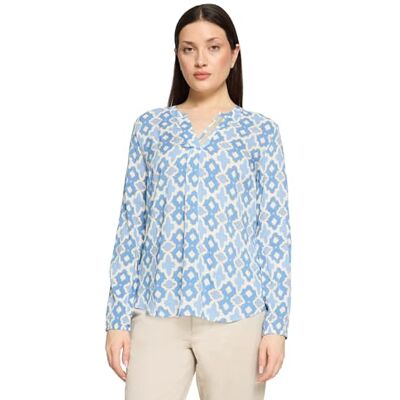 Cartoon Damen Blusenshirt mit Muster 36, Weiß/Blau Cartoon Damen Blusenshirt mit Muster 36, Weiß/Blau