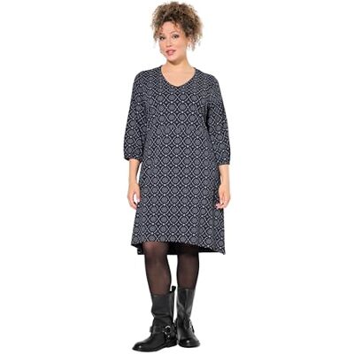 Ulla Popken Damen große Größen Übergrößen Plus Size Jerseykleid, A-Linie, V-Ausschnitt, 3/4-Arm schwarz 50+ 837209100-50+ Ulla Popken Damen große Größen Übergrößen Plus Size Jerseykleid, A-Linie, V-Ausschnitt, 3/4-Arm schwarz 50+ 837209100-50+