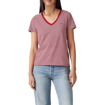 Levi's Perfect Vneck Indigo Stripe Scarlet Smil Levi's Perfect Vneck Indigo Stripe Scarlet Smil