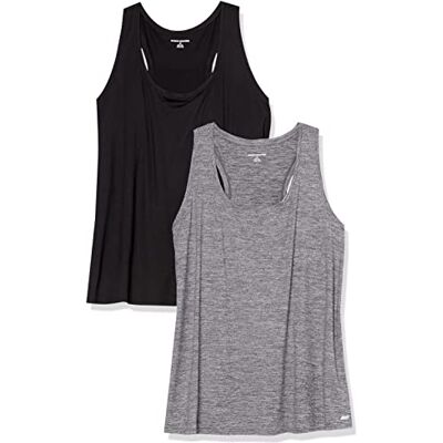 Amazon Essentials Damen Schnelltrocknendes Sport-Tanktop aus Tech Stretch mit Ringerrücken und U-Ausschnitt, 2er-Pack, Kohlegrau Space-dye/Schwarz, M Amazon Essentials Damen Schnelltrocknendes Sport-Tanktop aus Tech Stretch mit Ringerrücken und U-Ausschnitt, 2er-Pack, Kohlegrau Space-dye/Schwarz, M