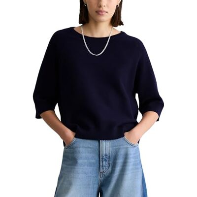 Marc O' Polo Marc OߴPolo Denim Damen Pullover mit Rundhalsausschnitt Relaxed Fit, Blau (Blue Depths), L Marc O' Polo Marc OߴPolo Denim Damen Pullover mit Rundhalsausschnitt Relaxed Fit, Blau (Blue Depths), L