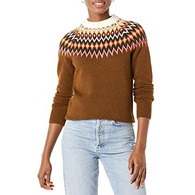Amazon Essentials Damen Soft-Touch-Pullover mit Rundhalsausschnitt und Fair-Isle-Muster, Mittel Braun Norweger, L Amazon Essentials Damen Soft-Touch-Pullover mit Rundhalsausschnitt und Fair-Isle-Muster, Mittel Braun Norweger, L