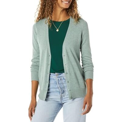 Amazon Essentials Damen Leichter Cardigan-Pulli, Salbeigrün Meliert, XS Amazon Essentials Damen Leichter Cardigan-Pulli, Salbeigrün Meliert, XS