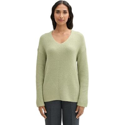 TOM TAILOR Damen RIPP Strickpullover mit V-Ausschnitt, 36510 Pure Sage Melange, L TOM TAILOR Damen RIPP Strickpullover mit V-Ausschnitt, 36510 Pure Sage Melange, L
