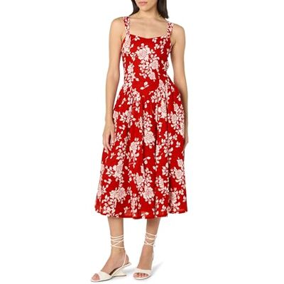 The Drop Damen Balu Feminin geformte Taille Midikleid, Rote Rose Floral, L The Drop Damen Balu Feminin geformte Taille Midikleid, Rote Rose Floral, L