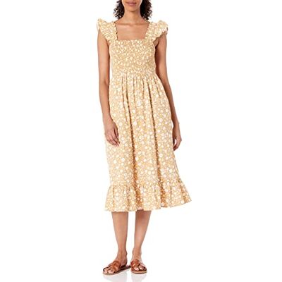 The Drop Kimi Ruffled Shoulder Smocked Midi Dress Kleider, Ingwer Floral, X-Large The Drop Kimi Ruffled Shoulder Smocked Midi Dress Kleider, Ingwer Floral, X-Large