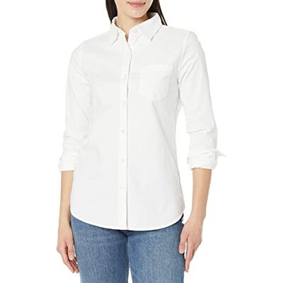 Amazon Essentials Damen Langärmliges Relaxed-Fit-Stretch-Oxford-Hemd mit verdeckter Knopfleiste (in Übergröße erhältlich), Weiß, L Amazon Essentials Damen Langärmliges Relaxed-Fit-Stretch-Oxford-Hemd mit verdeckter Knopfleiste (in Übergröße erhältlich), Weiß, L