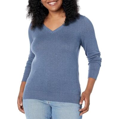 Amazon Essentials Women's V-Neck Sweater Sweater, -denim heather, Large Amazon Essentials Women's V-Neck Sweater Sweater, -denim heather, Large
