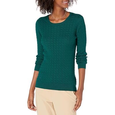 Amazon Essentials Damen Leichter Langarmpullover Mit Zopfmuster, Dunkelgrün, M Amazon Essentials Damen Leichter Langarmpullover Mit Zopfmuster, Dunkelgrün, M