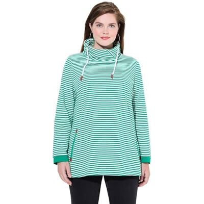 Ulla Popken Damen große Größen Übergrößen Plus Size Sweatshirt, Ringel, Classic, Stehkragen, Langarm moosgrün 50+ 795267451-50+ Ulla Popken Damen große Größen Übergrößen Plus Size Sweatshirt, Ringel, Classic, Stehkragen, Langarm moosgrün 50+ 795267451-50+