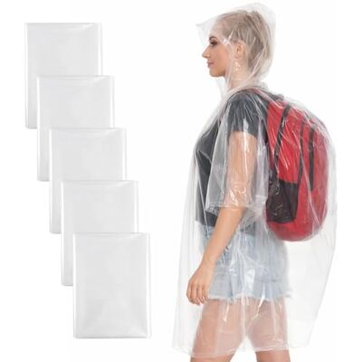 Carehabi Regenponcho Einweg 5er Pack Transparent Regencape für Damen und Herren Wasserdicht Regenbekleidung mit Kapuze für Festival Fahrrad und Outdoor Carehabi Regenponcho Einweg 5er Pack Transparent Regencape für Damen und Herren Wasserdicht Regenbekleidung mit Kapuze für Festival Fahrrad und Outdoor