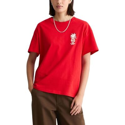 Marc O' Polo Marc OߴPolo Denim Damen T-Shirt mit Logo Relaxed Fit, Rot (Carmine Red), XXS Marc O' Polo Marc OߴPolo Denim Damen T-Shirt mit Logo Relaxed Fit, Rot (Carmine Red), XXS