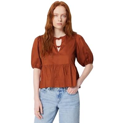 Amazon Essentials Damen Peplum-Bluse mit Schößchen aus Baumwollsatin, Ziegelrot., XL Amazon Essentials Damen Peplum-Bluse mit Schößchen aus Baumwollsatin, Ziegelrot., XL