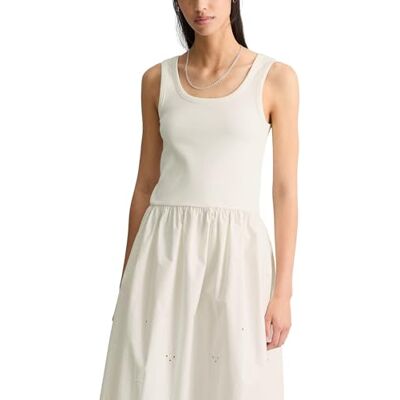 Marc O' Polo Marc OߴPolo Denim Damen Kleid mit Lochstickereien ärmellos, Weiß (Silky White), L Marc O' Polo Marc OߴPolo Denim Damen Kleid mit Lochstickereien ärmellos, Weiß (Silky White), L