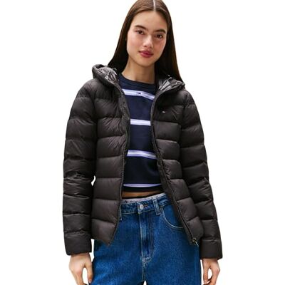 Tommy Jeans Damen Pufferjacke Slim mit Kapuze, Schwarz (Black), 1XL Tommy Jeans Damen Pufferjacke Slim mit Kapuze, Schwarz (Black), 1XL