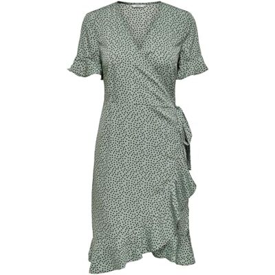ONLY Damen Blusen Wickelkleid Lockeres Midi Kurzarm Tunika Dress Knielang mit Bindegürtel ONLOLIVIA, Farben:Grün-2, Größe:36 ONLY Damen Blusen Wickelkleid Lockeres Midi Kurzarm Tunika Dress Knielang mit Bindegürtel ONLOLIVIA, Farben:Grün-2, Größe:36