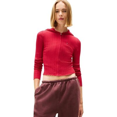 Tommy Jeans Damen Tjw Essential Zipper Hood Cardi Dw0dw21673 Kapuzenpullover Mit Durchgehendem Reißverschluss, Red (Ruby Rhubarb), XL EU Tommy Jeans Damen Tjw Essential Zipper Hood Cardi Dw0dw21673 Kapuzenpullover Mit Durchgehendem Reißverschluss, Red (Ruby Rhubarb), XL EU