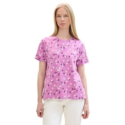 TOM TAILOR Damen Basic T-Shirt mit Print, purple offwhite flower design, XL TOM TAILOR Damen Basic T-Shirt mit Print, purple offwhite flower design, XL