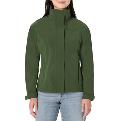 Amazon Essentials Damen Leichte Wasserdichte Regenjacke mit Kapuze, Dunkelgrün, L Amazon Essentials Damen Leichte Wasserdichte Regenjacke mit Kapuze, Dunkelgrün, L