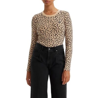 Levi's Damen Long-Sleeve Baby Tee New Stella Leopard Almond Buff XXS Levi's Damen Long-Sleeve Baby Tee New Stella Leopard Almond Buff XXS