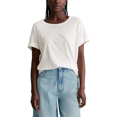 Marc O' Polo Marc OߴPolo Denim Damen T-Shirt aus Bio-Baumwolle Relaxed Fit, Weiß (Silky White), L Marc O' Polo Marc OߴPolo Denim Damen T-Shirt aus Bio-Baumwolle Relaxed Fit, Weiß (Silky White), L