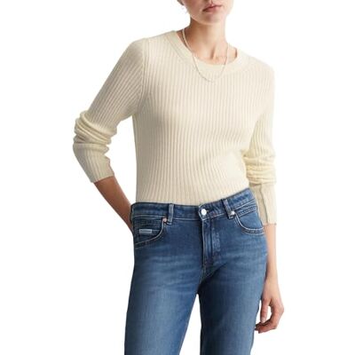 Marc O' Polo Denim Damen Strickpullover mit Rundhalsausschnitt Slim Fit, Weiß (White Blush), L Marc O' Polo Denim Damen Strickpullover mit Rundhalsausschnitt Slim Fit, Weiß (White Blush), L