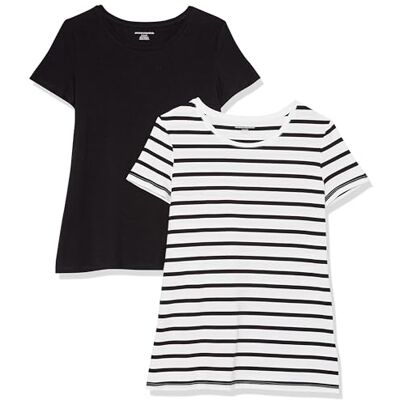 Amazon Essentials Damen T-Shirt mit kurzen Ärmeln und Rundhalsausschnitt in normaler Passform, 2er-Pack, White Mariner Stripe/Black, 3XL-4XL Amazon Essentials Damen T-Shirt mit kurzen Ärmeln und Rundhalsausschnitt in normaler Passform, 2er-Pack, White Mariner Stripe/Black, 3XL-4XL