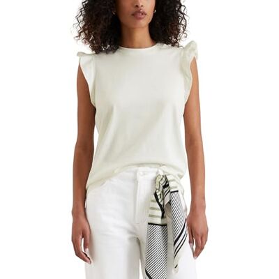 Marc O' Polo Denim Damen T-Shirt mit Ärmel-Volant Regular Fit, Weiß (Silky White), L Marc O' Polo Denim Damen T-Shirt mit Ärmel-Volant Regular Fit, Weiß (Silky White), L
