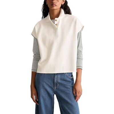 Marc O' Polo Marc OߴPolo Denim Damen Kurzarm-Poloshirt aus Baumwolle Wide Fit, Weiß (Silky White), XXS Marc O' Polo Marc OߴPolo Denim Damen Kurzarm-Poloshirt aus Baumwolle Wide Fit, Weiß (Silky White), XXS