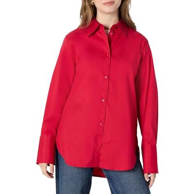 Amazon Essentials Damen Oversize-Bluse aus Baumwoll-Stretch-Popeline mit Knopfleiste, Rot, L Amazon Essentials Damen Oversize-Bluse aus Baumwoll-Stretch-Popeline mit Knopfleiste, Rot, L