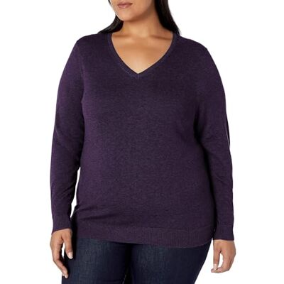 Amazon Essentials Damen Leichter Langarm-Pullover Mit V-Ausschnitt, Dunkelpurpur, XXL Große Größen Amazon Essentials Damen Leichter Langarm-Pullover Mit V-Ausschnitt, Dunkelpurpur, XXL Große Größen