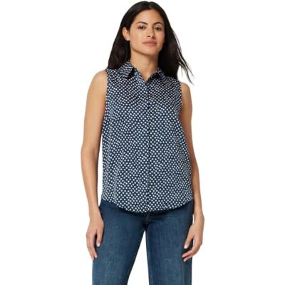 Amazon Essentials Damen Regular-Fit Ärmellose Button-Down-Bluse Navy Simple Ditsy Large Amazon Essentials Damen Regular-Fit Ärmellose Button-Down-Bluse Navy Simple Ditsy Large