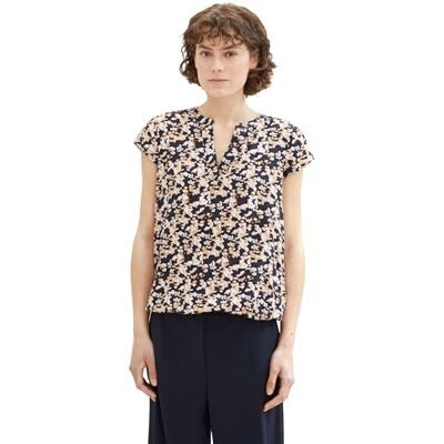 TOM TAILOR Damen Kurzarm-Bluse mit Muster , coral cut floral design, 36 TOM TAILOR Damen Kurzarm-Bluse mit Muster , coral cut floral design, 36