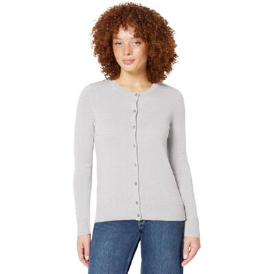 Amazon Essentials Damen Leichte Rundhalsstrickjacke (Erhältlich In Übergröße), Hellgrau Meliert, XS Amazon Essentials Damen Leichte Rundhalsstrickjacke (Erhältlich In Übergröße), Hellgrau Meliert, XS