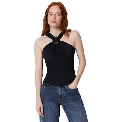 Amazon Essentials Damen Geripptes Halter-Neckholder-Top mit Kunstharzverzierung, Schwarz, XXL Amazon Essentials Damen Geripptes Halter-Neckholder-Top mit Kunstharzverzierung, Schwarz, XXL